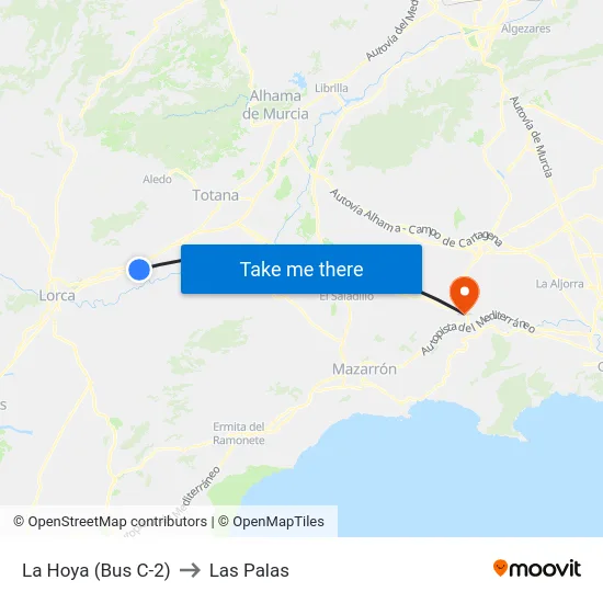 La Hoya (Bus C-2) to Las Palas map
