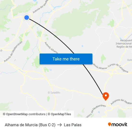 Alhama de Murcia (Bus C-2) to Las Palas map