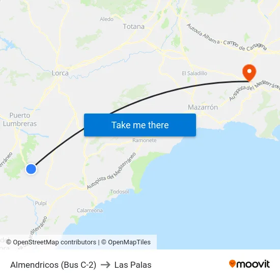Almendricos (Bus C-2) to Las Palas map