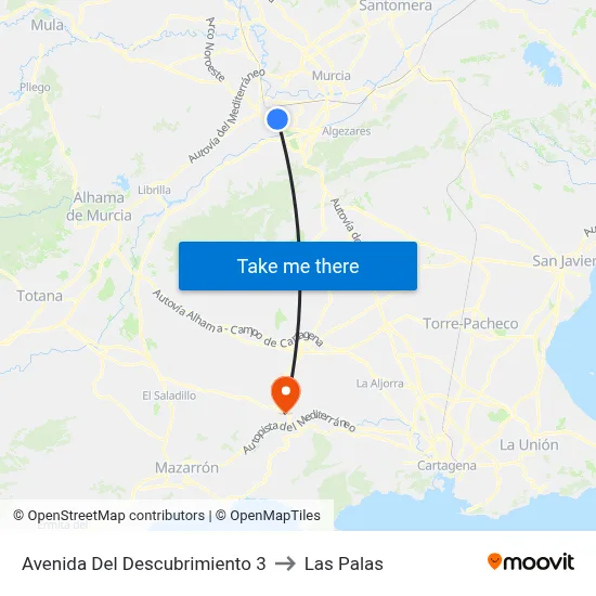 Avenida Del Descubrimiento 3 to Las Palas map