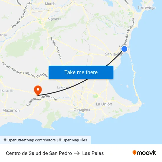 Centro de Salud de San Pedro to Las Palas map