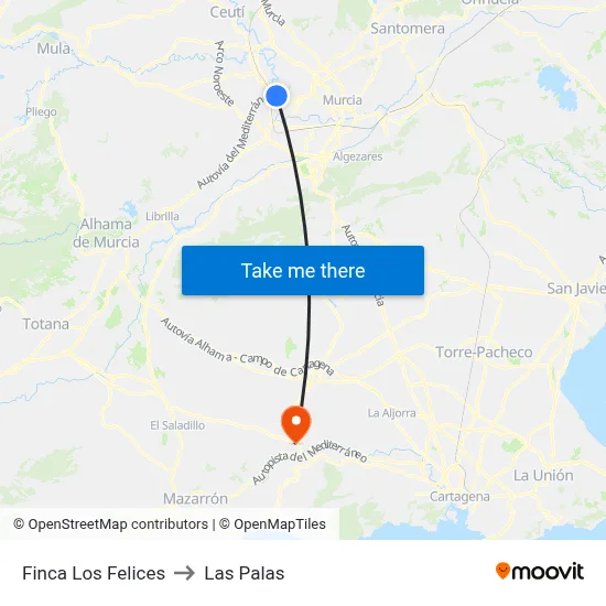Finca Los Felices to Las Palas map