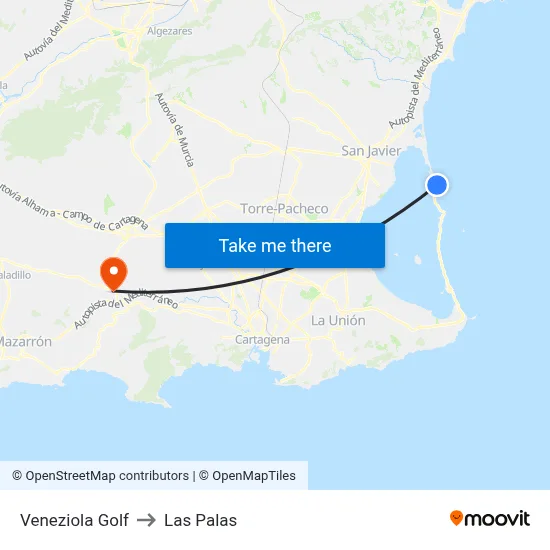 Veneziola Golf to Las Palas map