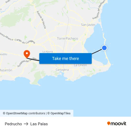 Pedrucho to Las Palas map