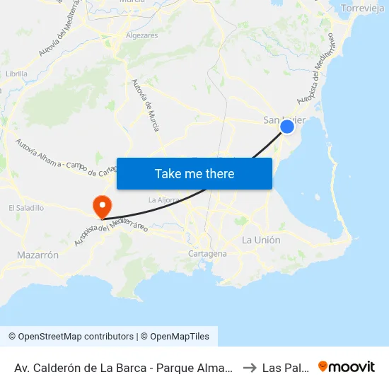 Av. Calderón de La Barca - Parque Almansa to Las Palas map