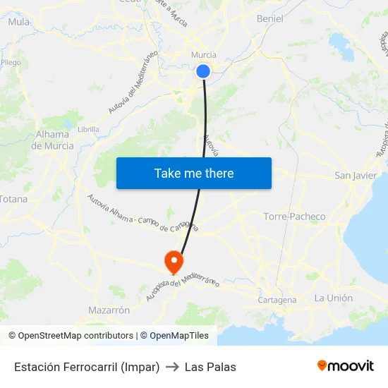 Estación Ferrocarril (Impar) to Las Palas map