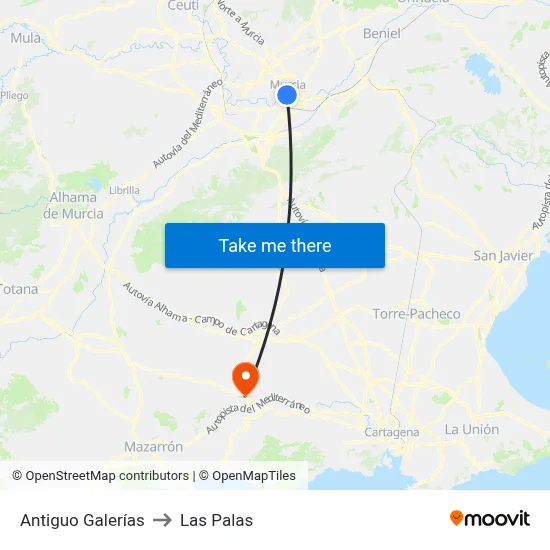 Antiguo Galerías to Las Palas map