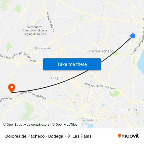 Dolores de Pacheco - Bodega to Las Palas map