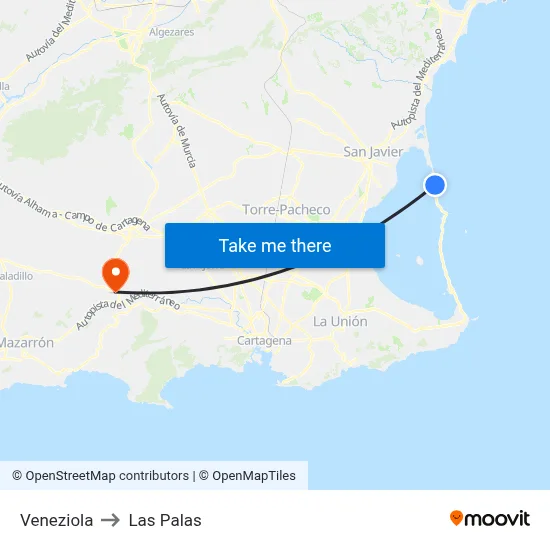 Veneziola to Las Palas map