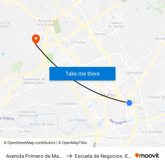 Avenida Primero de Mayo, 6 to Escuela de Negocios -Enae- map