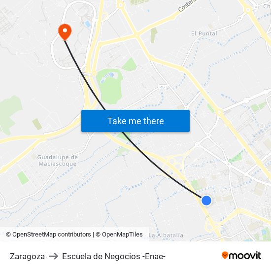 Zaragoza to Escuela de Negocios -Enae- map