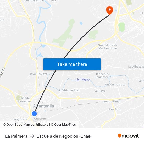 La Palmera to Escuela de Negocios -Enae- map