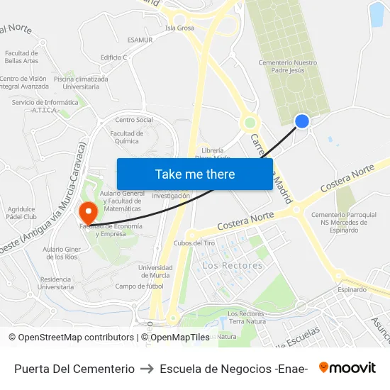 Puerta Del Cementerio to Escuela de Negocios -Enae- map