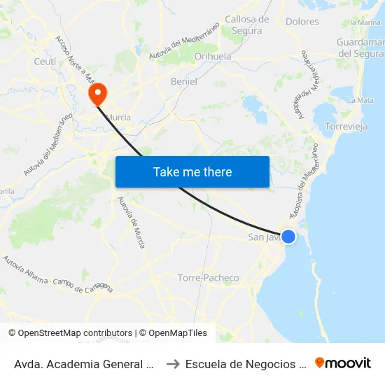 Avda. Academia General Del Aire to Escuela de Negocios -Enae- map