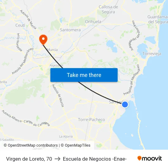 Virgen de Loreto, 70 to Escuela de Negocios -Enae- map