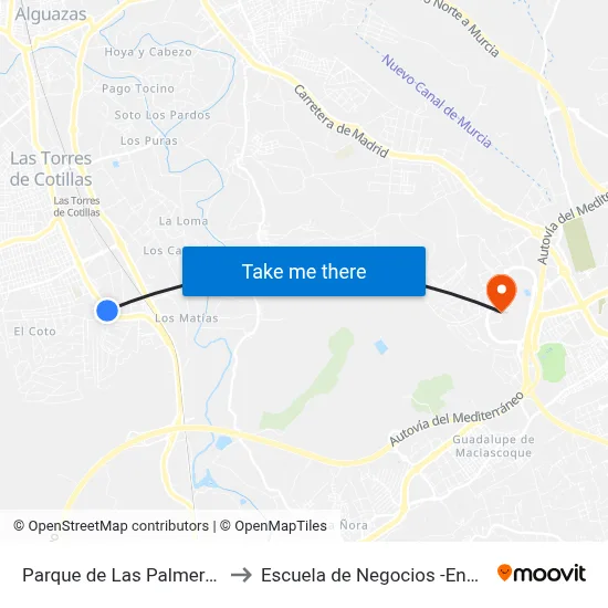 Parque de Las Palmeras to Escuela de Negocios -Enae- map