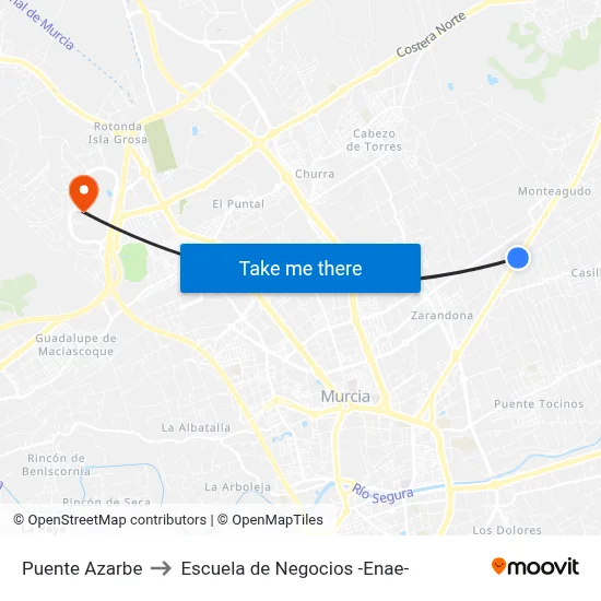 Puente Azarbe to Escuela de Negocios -Enae- map