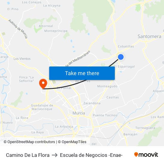 Camino De La Flora to Escuela de Negocios -Enae- map