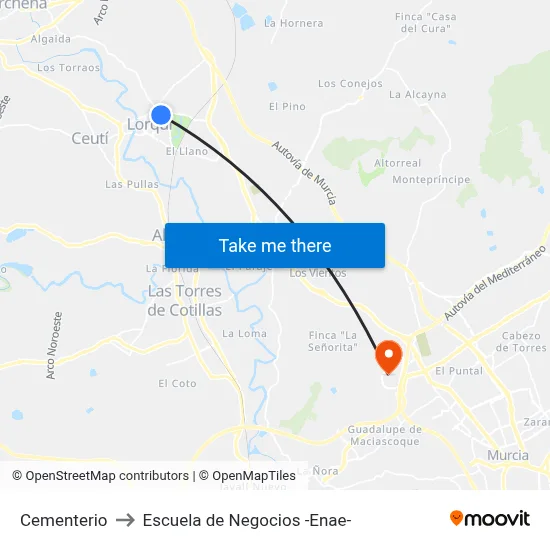 Cementerio to Escuela de Negocios -Enae- map