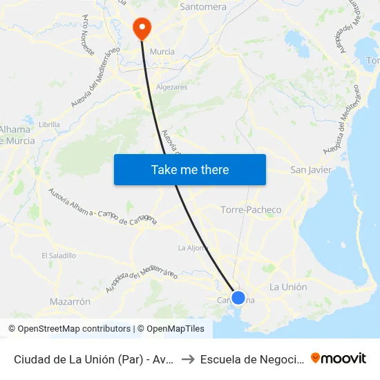 Ciudad de La Unión (Par) - Avda. de Murcia to Escuela de Negocios -Enae- map