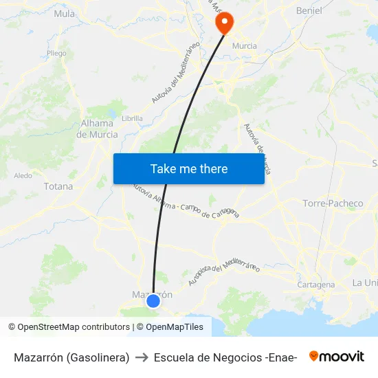 Mazarrón (Gasolinera) to Escuela de Negocios -Enae- map