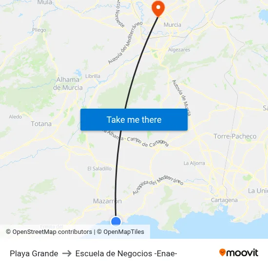 Playa Grande to Escuela de Negocios -Enae- map