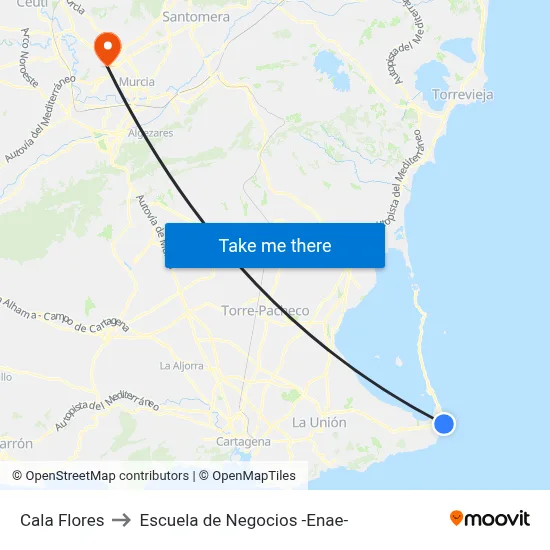 Cala Flores to Escuela de Negocios -Enae- map