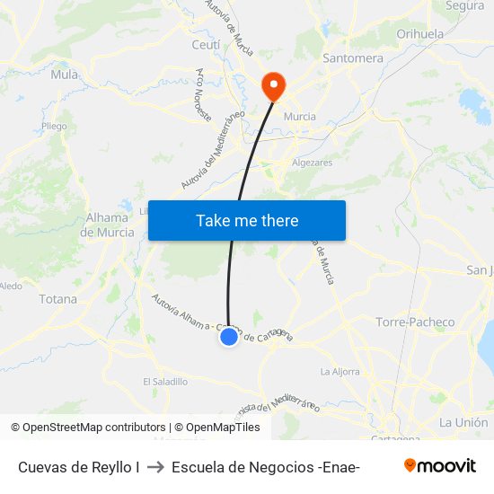 Cuevas de Reyllo I to Escuela de Negocios -Enae- map