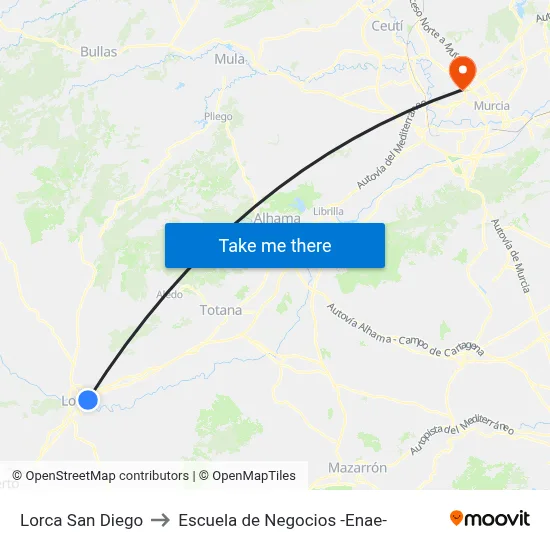 Lorca San Diego to Escuela de Negocios -Enae- map