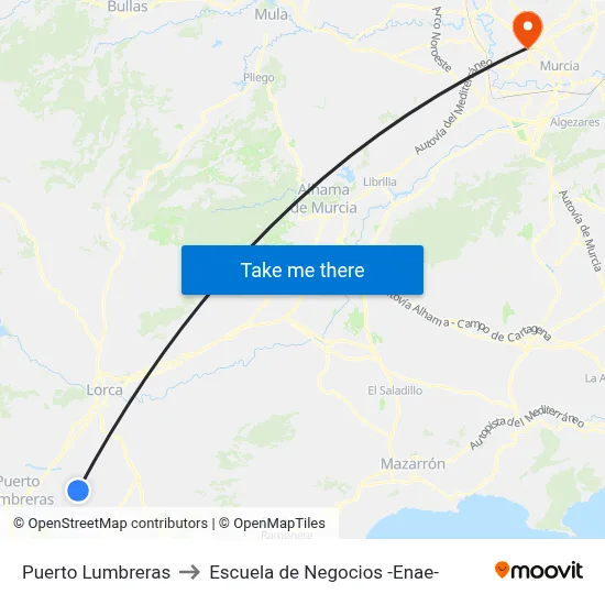 Puerto Lumbreras to Escuela de Negocios -Enae- map