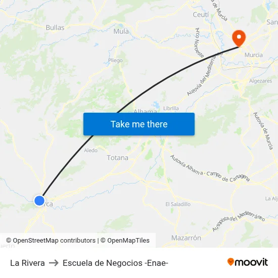 La Rivera to Escuela de Negocios -Enae- map