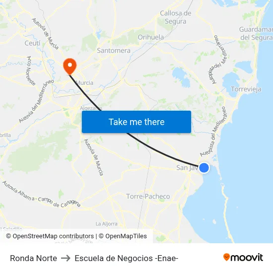 Ronda Norte to Escuela de Negocios -Enae- map