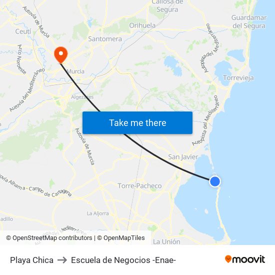 Playa Chica to Escuela de Negocios -Enae- map