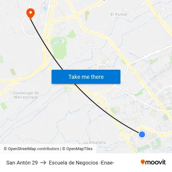 San Antón 29 to Escuela de Negocios -Enae- map