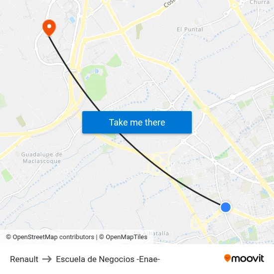 Renault to Escuela de Negocios -Enae- map