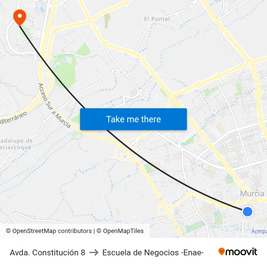 Avda. Constitución 8 to Escuela de Negocios -Enae- map