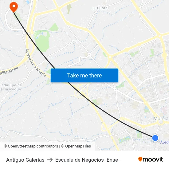 Antiguo Galerías to Escuela de Negocios -Enae- map
