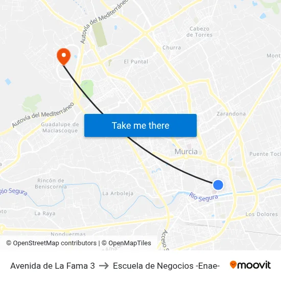 Avenida de La Fama 3 to Escuela de Negocios -Enae- map