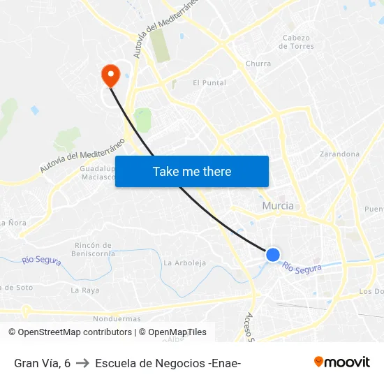 Gran Vía, 6 to Escuela de Negocios -Enae- map