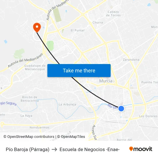 Pío Baroja (Párraga) to Escuela de Negocios -Enae- map