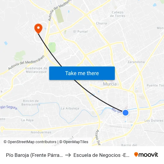 Pío Baroja (Frente Párraga) to Escuela de Negocios -Enae- map