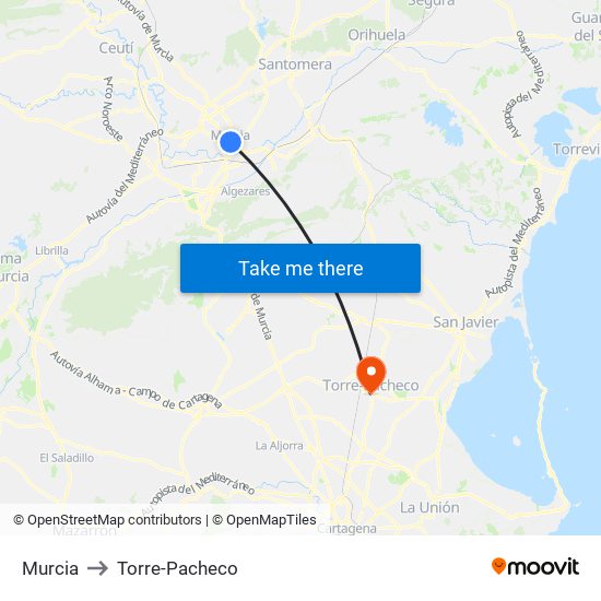 Murcia to Torre-Pacheco map