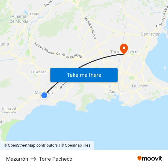 Mazarrón to Torre-Pacheco map