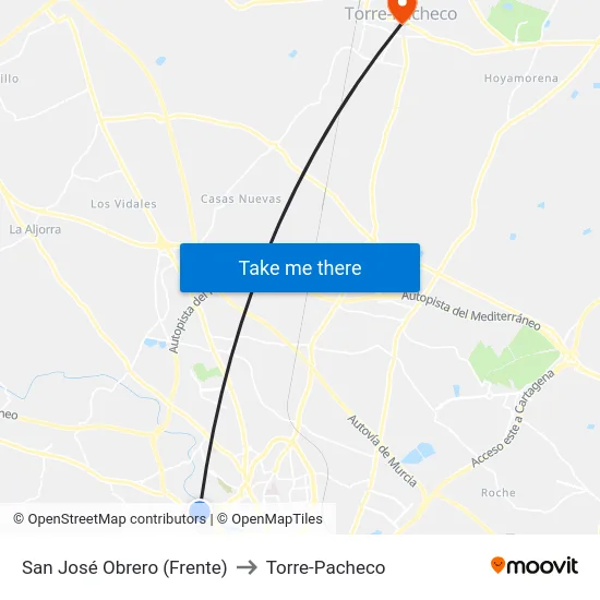 San José Obrero (Frente) to Torre-Pacheco map