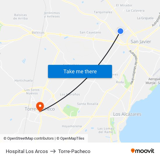 Hospital Los Arcos to Torre-Pacheco map