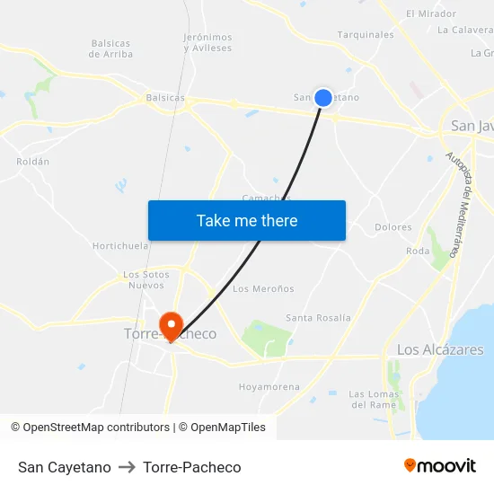 San Cayetano to Torre-Pacheco map