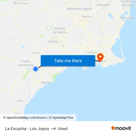 La Escucha - Los Jopos to Uned map