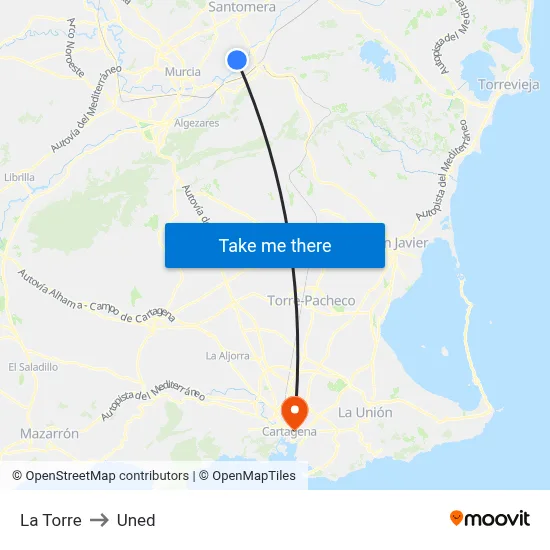 La Torre to Uned map