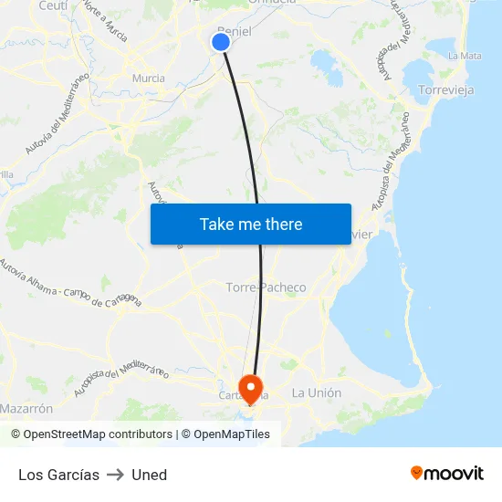 Los Garcías to Uned map