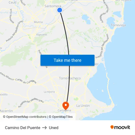 Camino Del Puente to Uned map